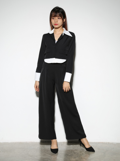 Fake Two Piece Front Button Top 29061