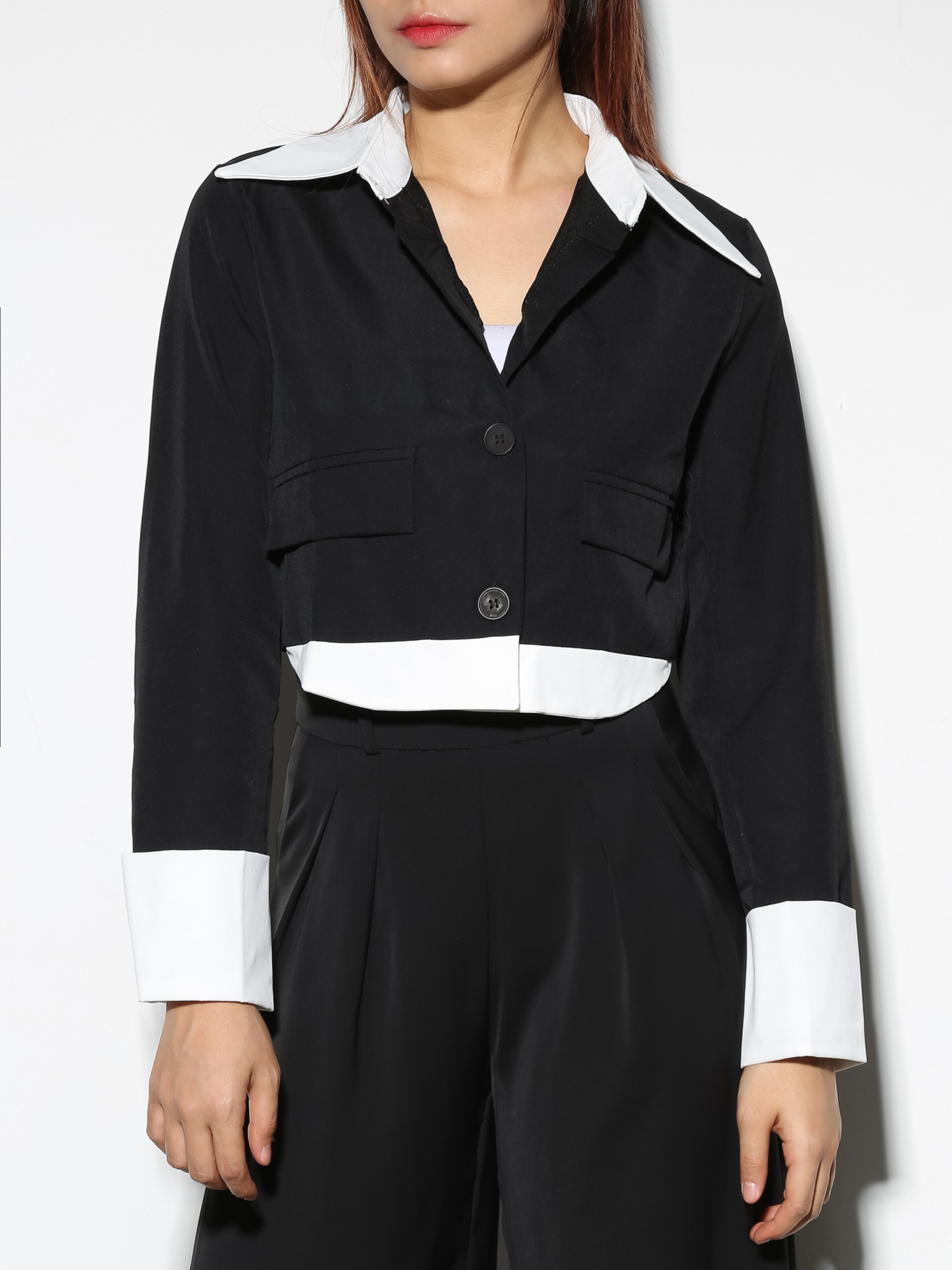 Fake Two Piece Front Button Top 29061