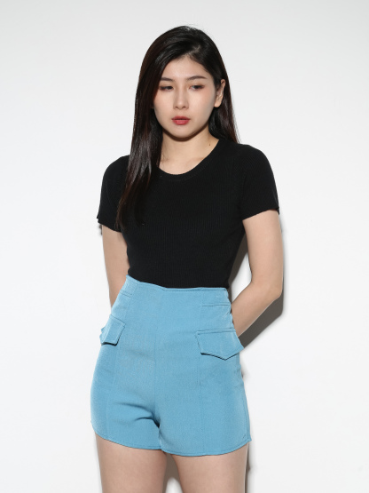High Waist Side Fake Pocket Short Pants 29155