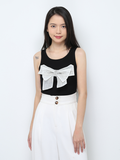 Sleeveless Front Decorative Ribbon Top 29336