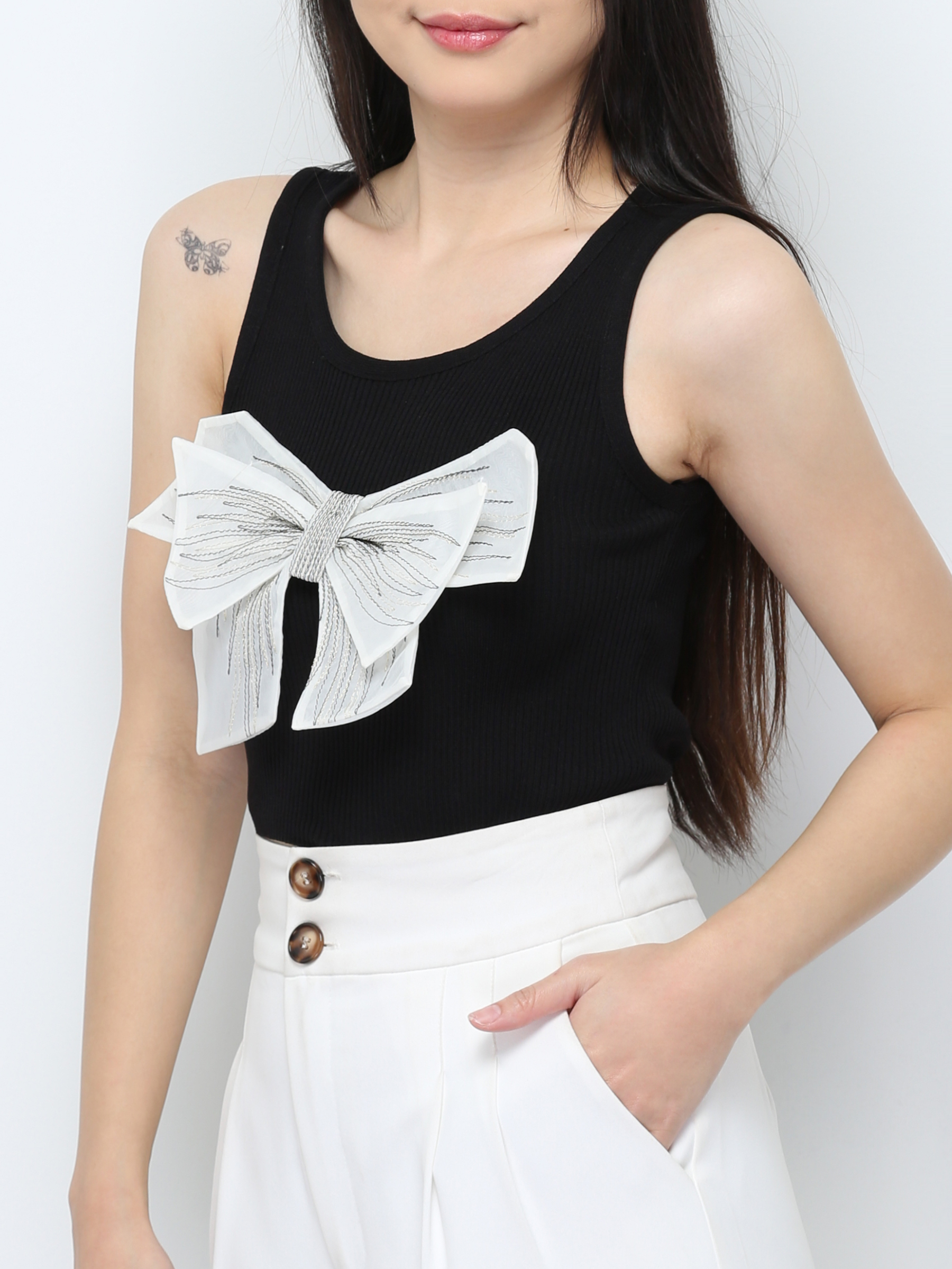 Sleeveless Front Decorative Ribbon Top 29336