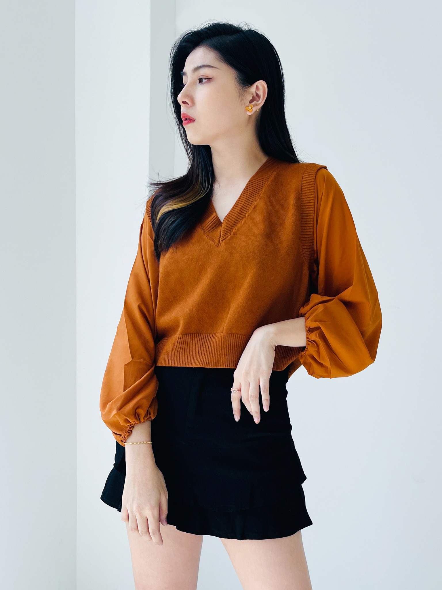 Front Button And Pocket Layer Skirt Pant 22737