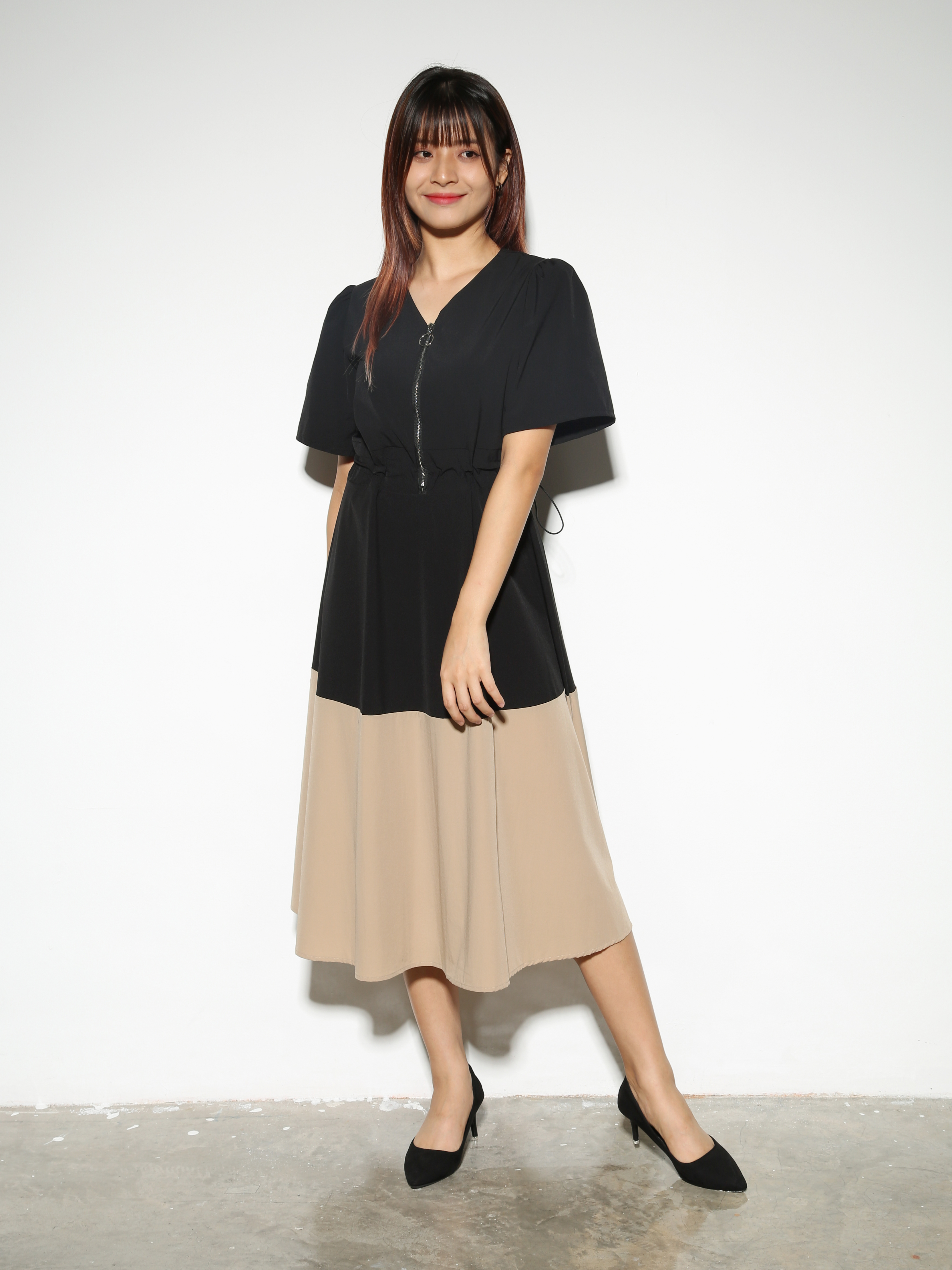 Two Tone Front Zip Dress 28328