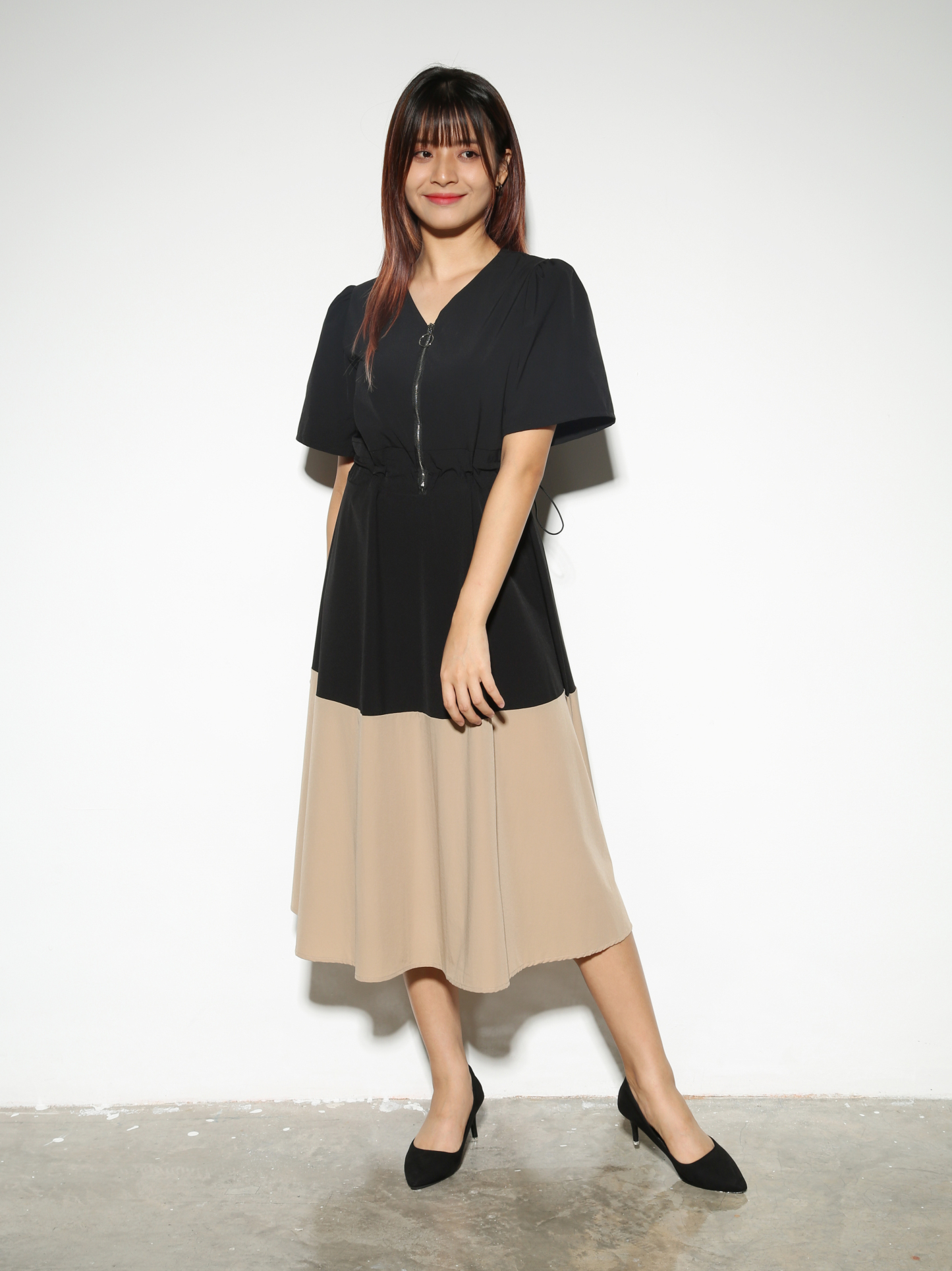 Two Tone Front Zip Dress 28328
