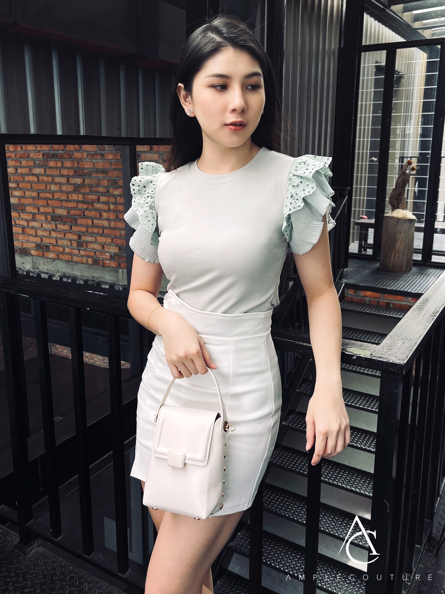 Chiffon Eyelet Sleeve Top 23898
