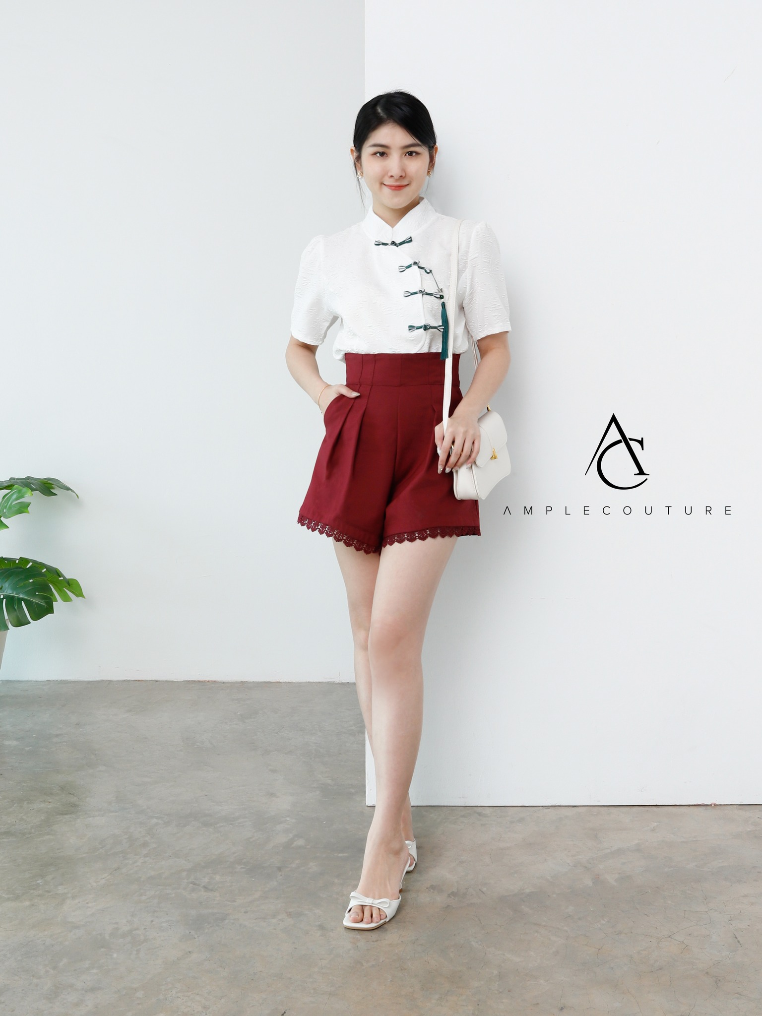 High Waist Side Pocket With lace Short Pants 24240