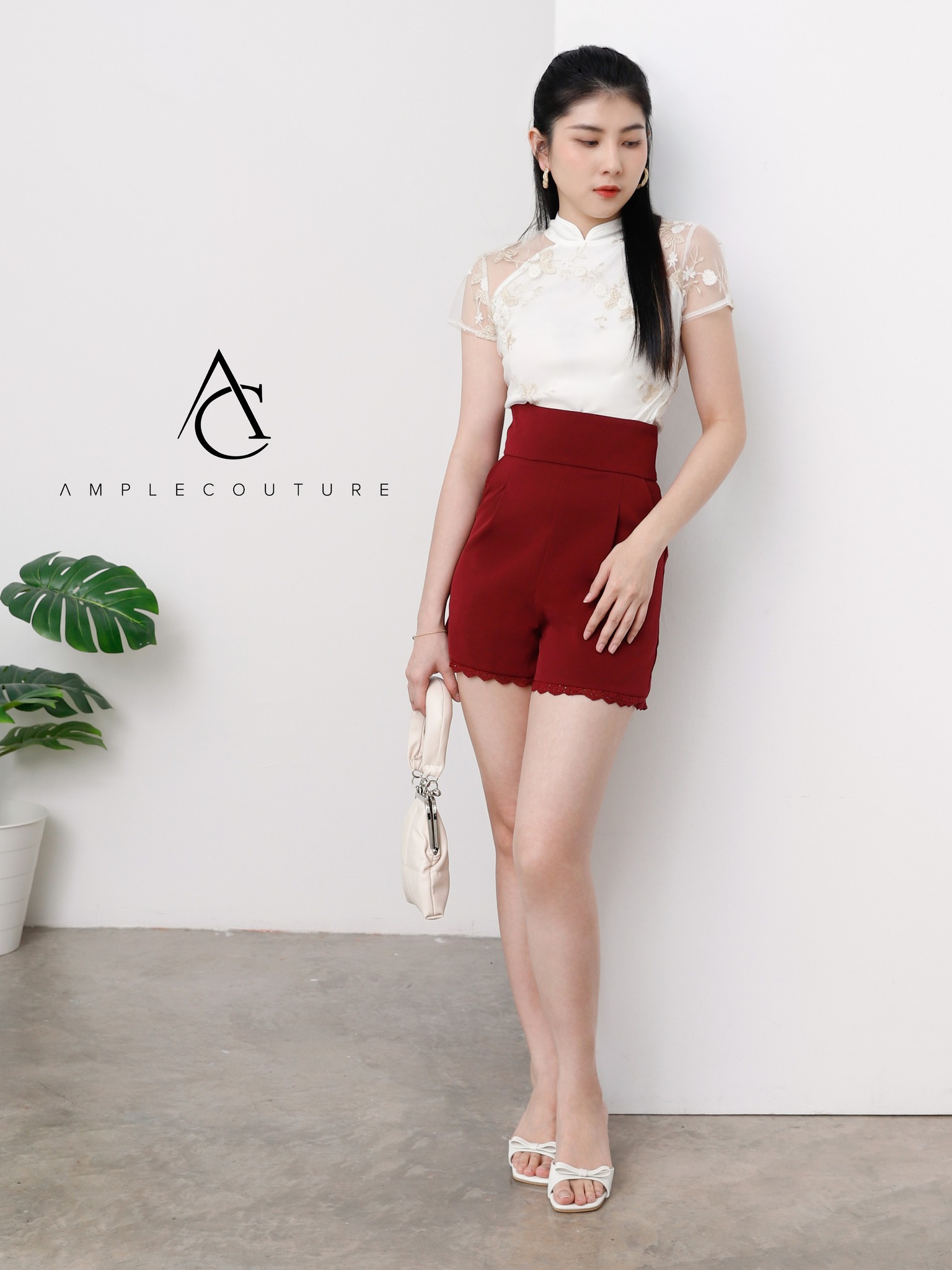 High Waist Side Pocket With Lace Short Pants 25114
