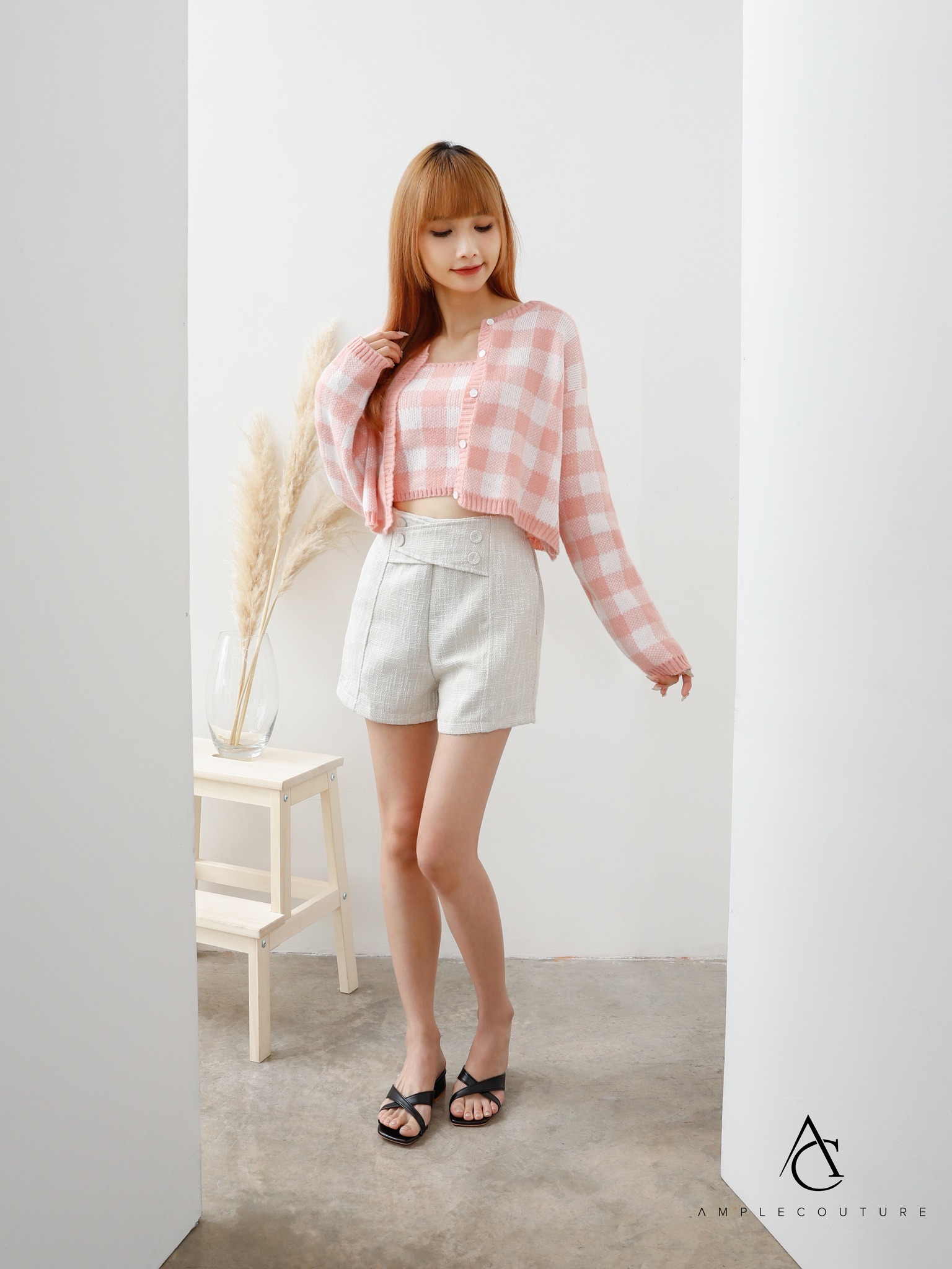 High Waist Front Decorative Belt Short Pants 25898