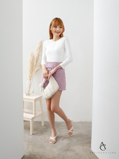 High Waist Front Decorative Belt Short Pants 25898