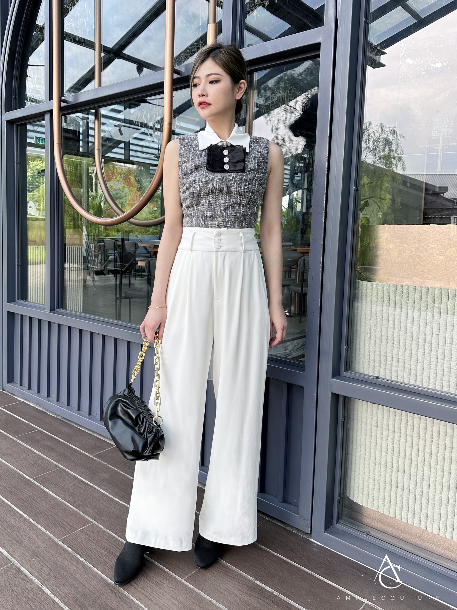 High Waist Front Button With Belt Long Pants AC015