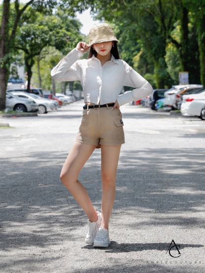 High Waist Side Pocket With Belt Short Pants 23289