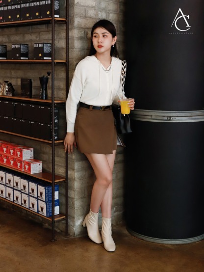 High Waist Side Split With Belt Skirt 22079