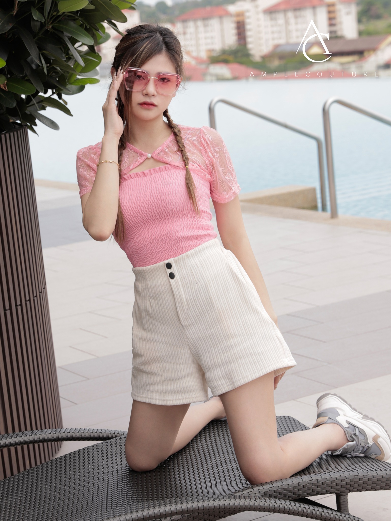 Lace Outer With Stretchable Wrinkled Top Set 26475