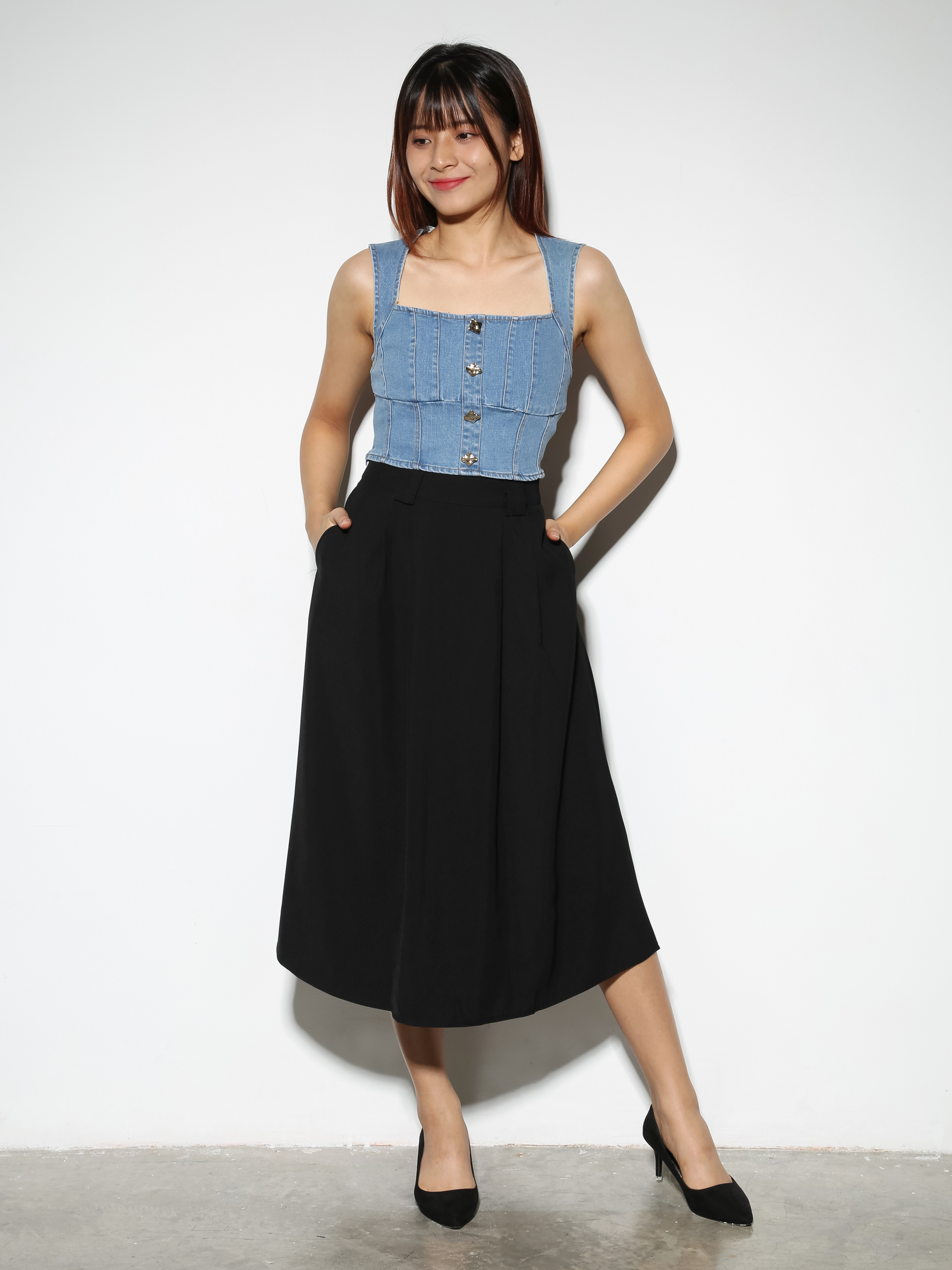 Gigh Waist A Line Side Pocket Skirt 28985