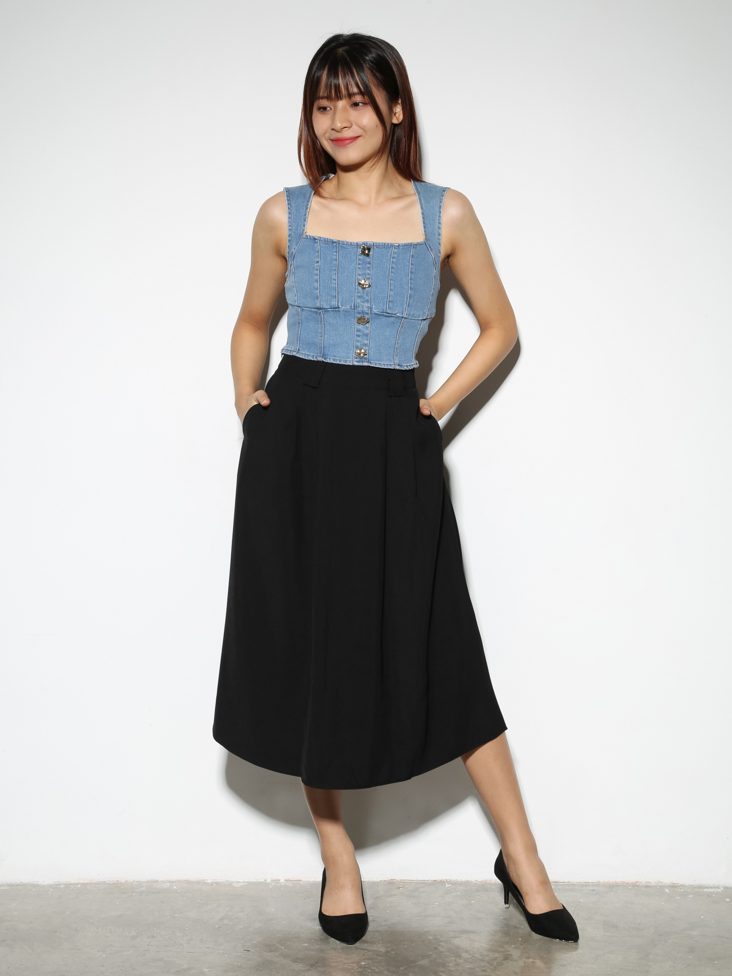 Gigh Waist A Line Side Pocket Skirt 28985