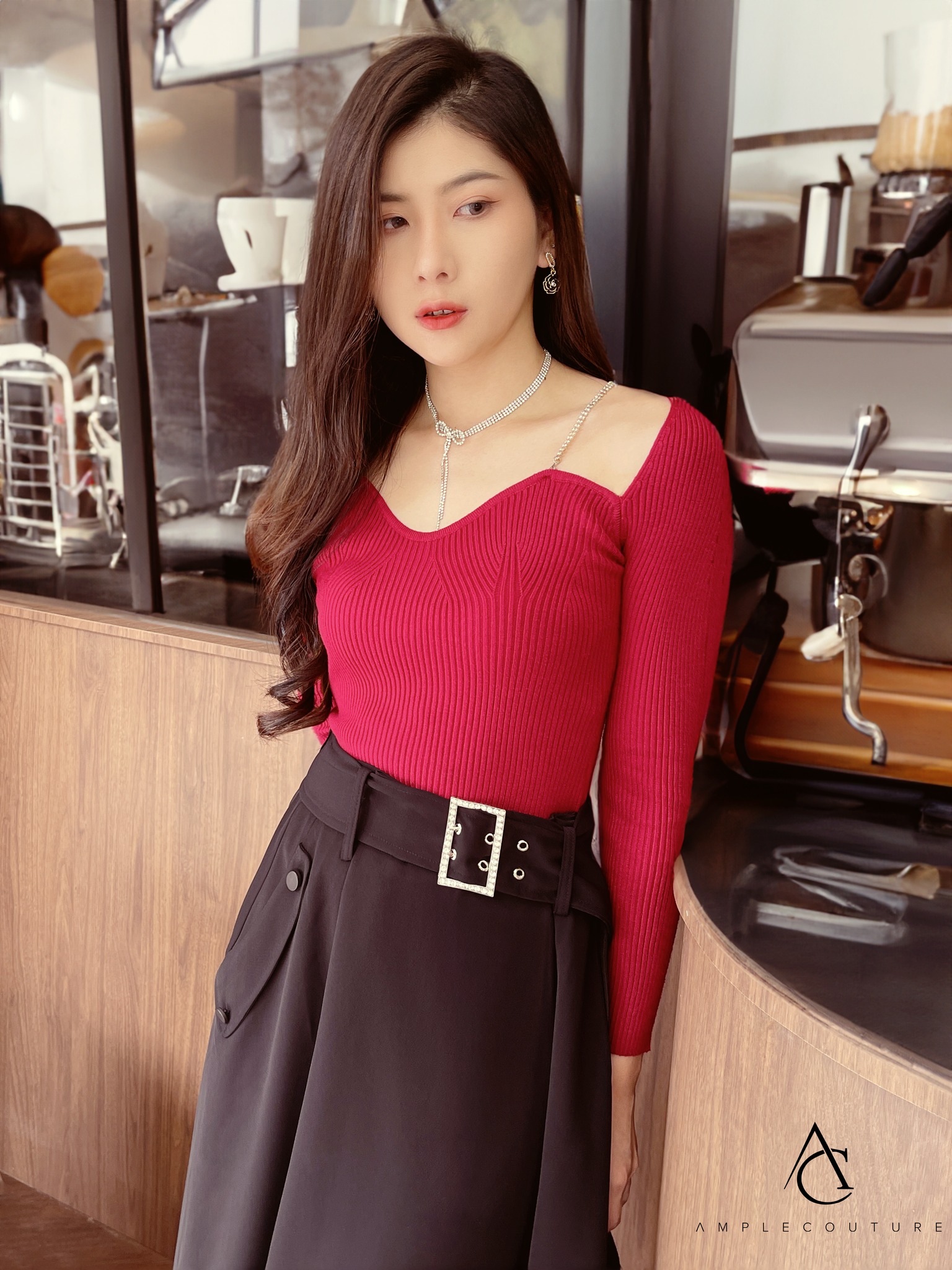 High Waist A Line Side Pocket With Belt Skirt 28532