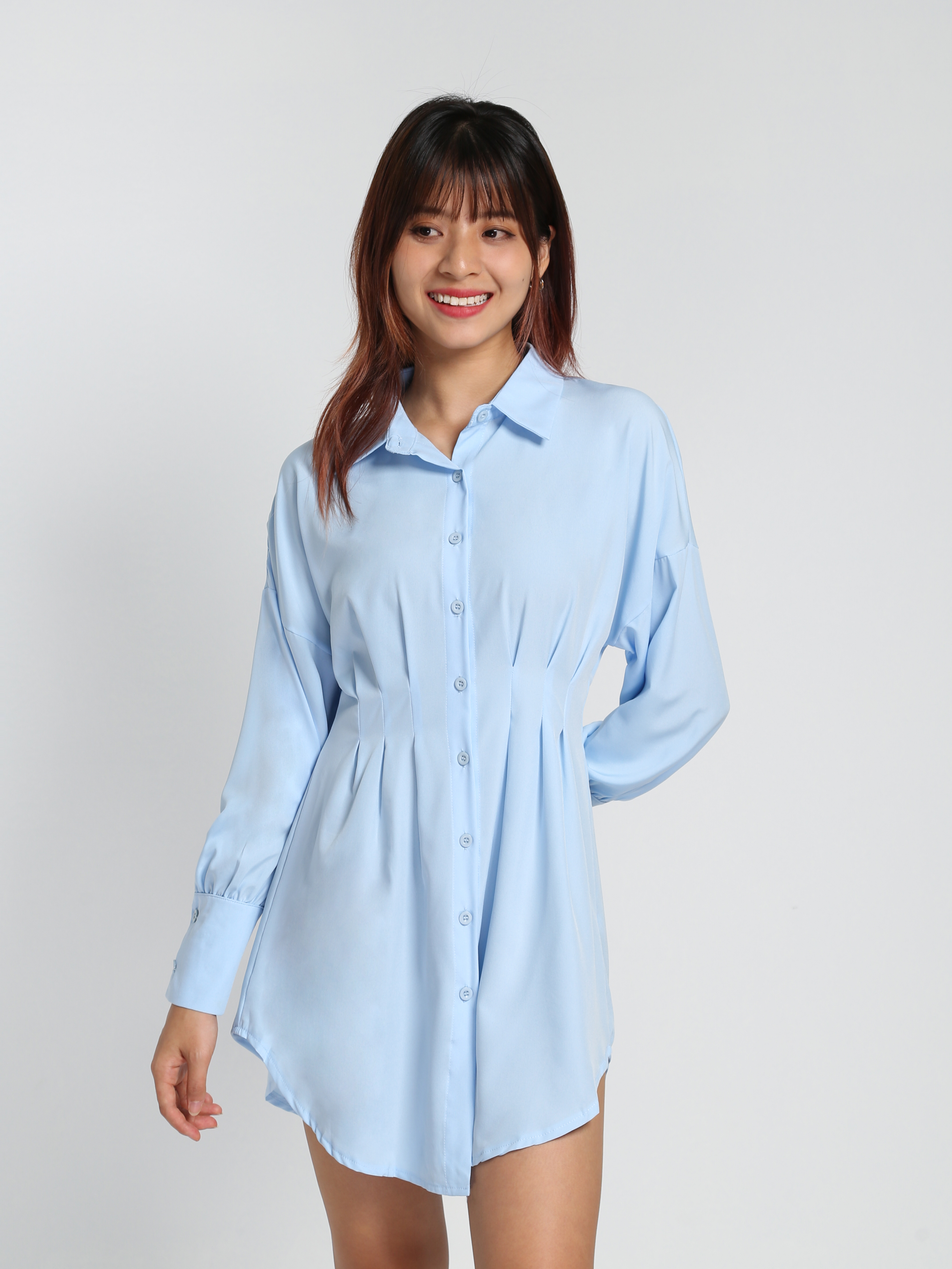 Long Sleeve Front Button Dress 28116