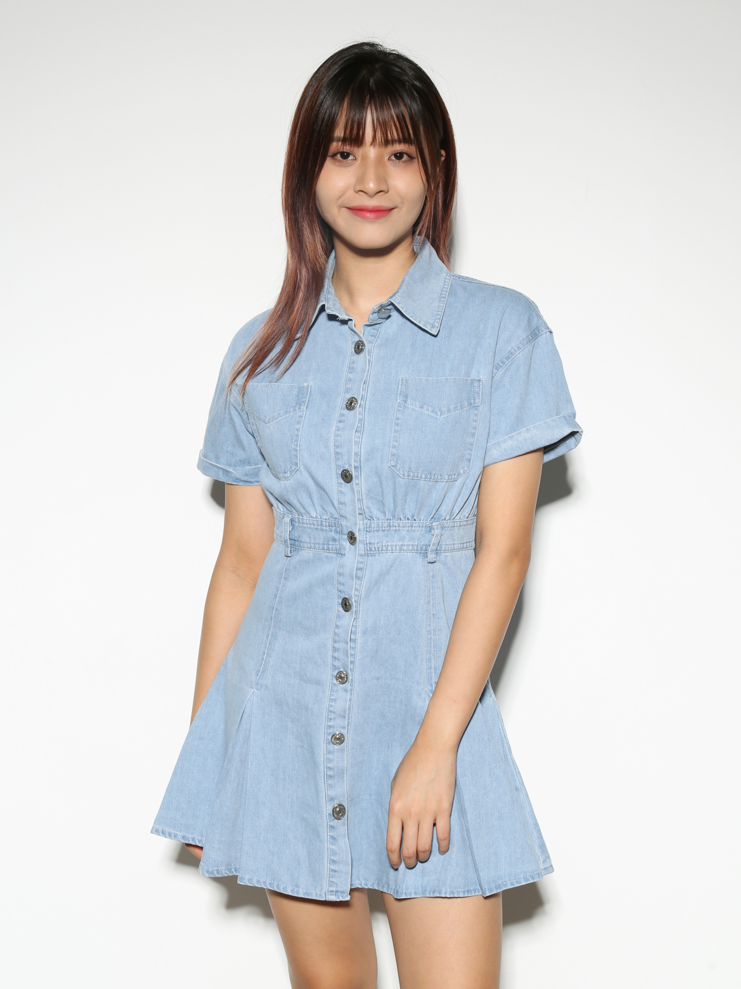 Denim Short Sleeve Front Button Dress 28365