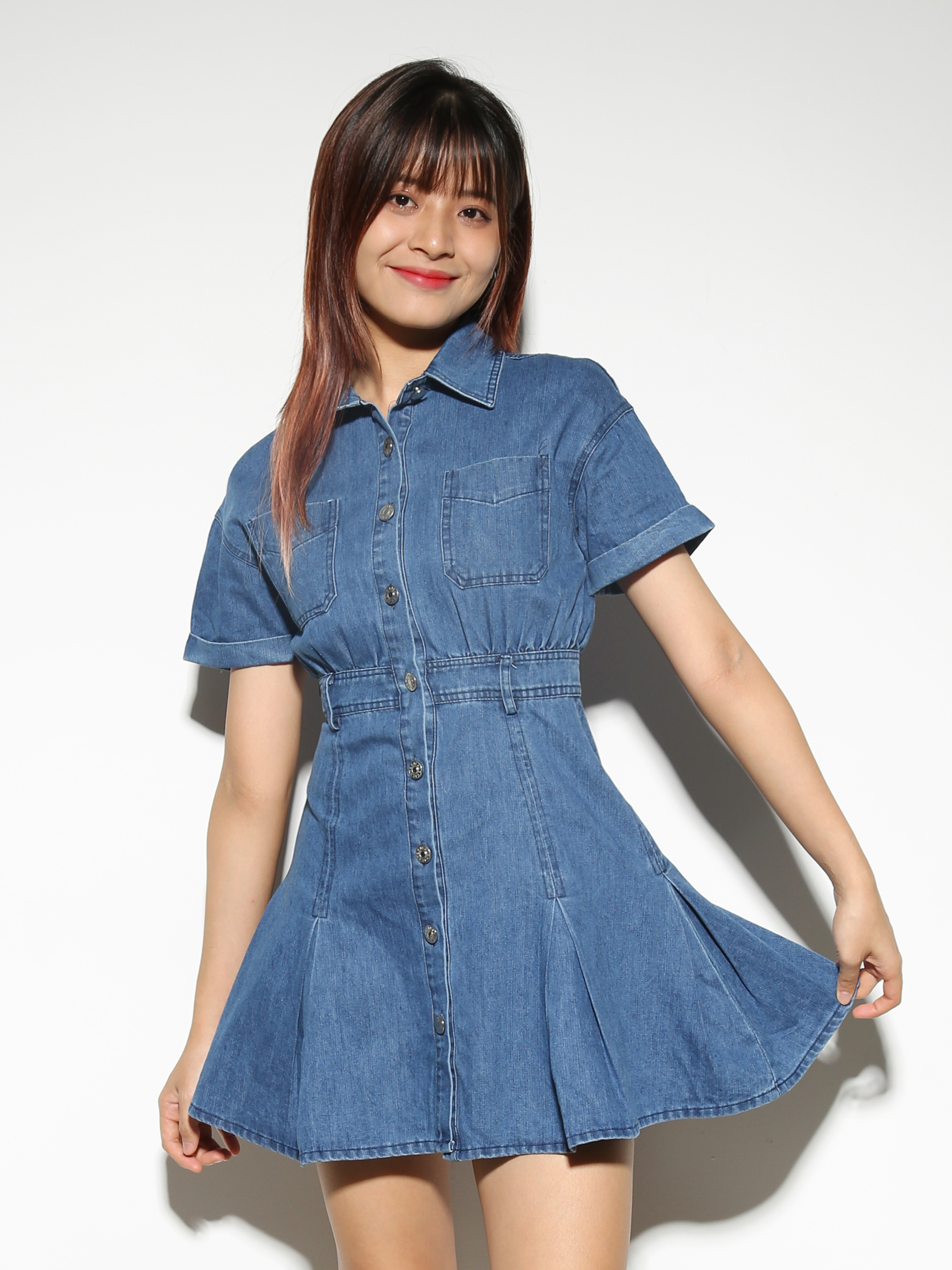 Denim Short Sleeve Front Button Dress 28365