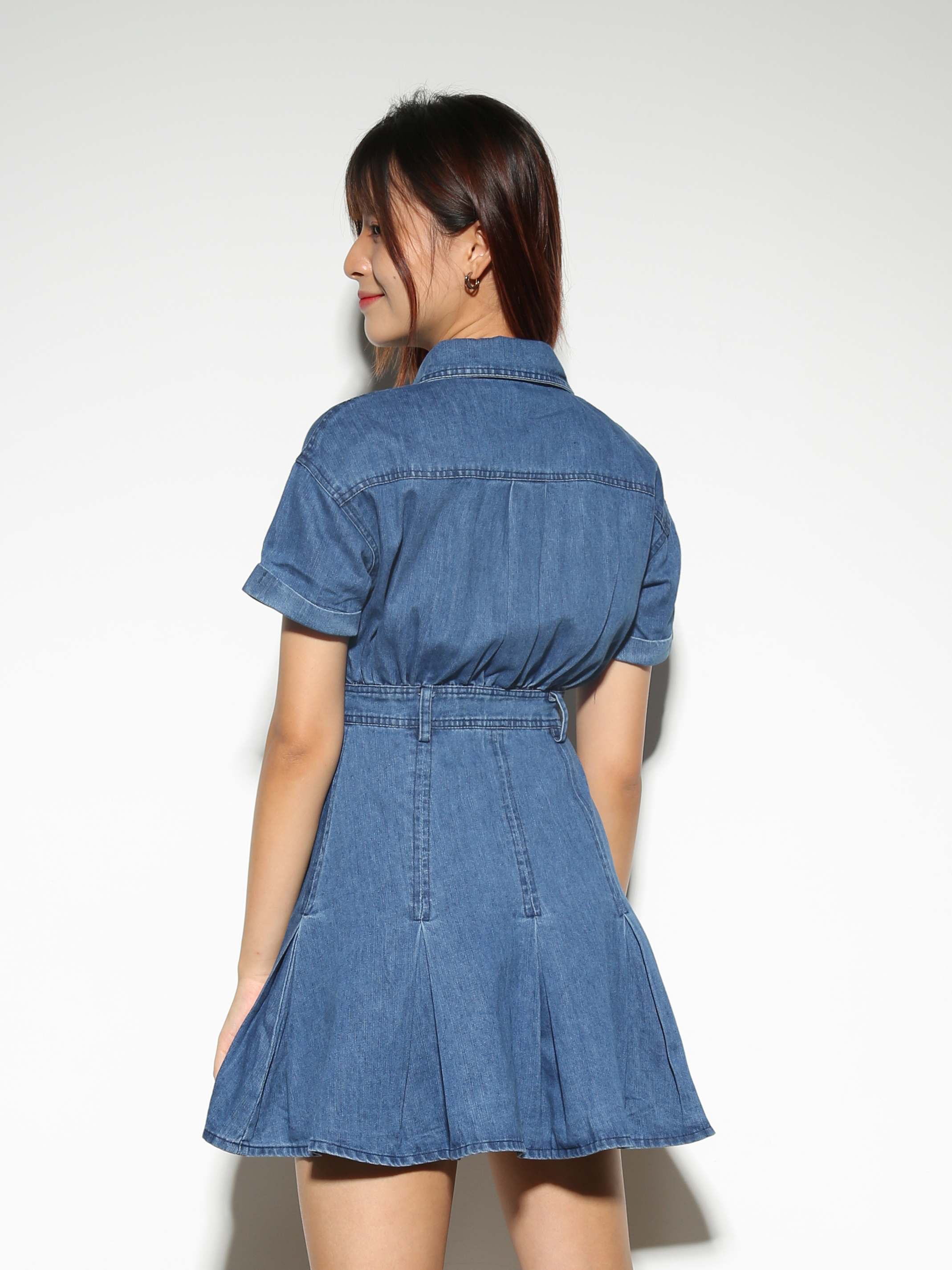 Denim Short Sleeve Front Button Dress 28365
