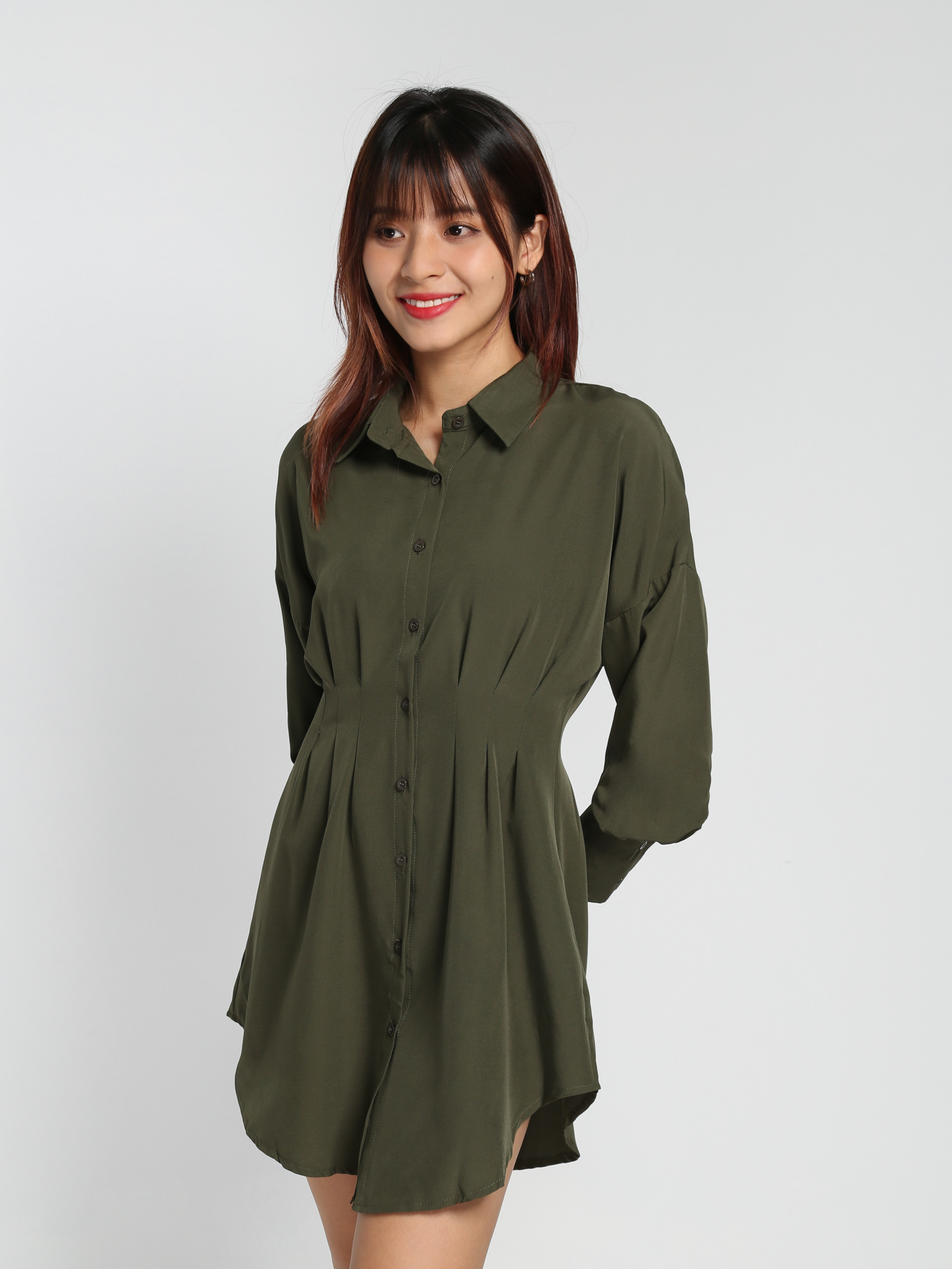 Long Sleeve Front Button Dress 28116