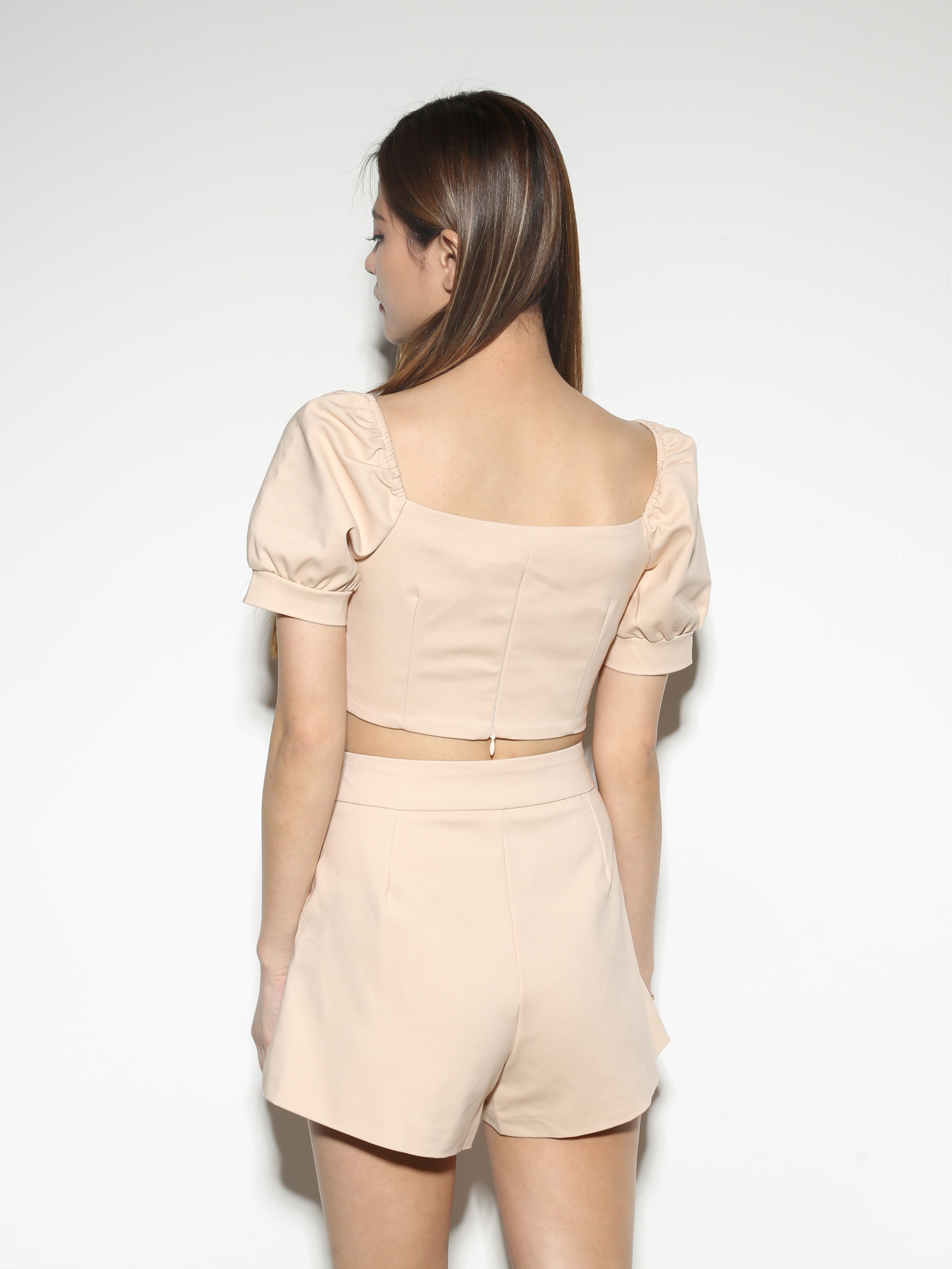 Puff Sleeve Square Neck Top With Short Pant Set 28364