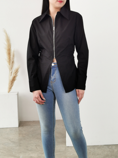 Side Gathered Zipper Top AC039