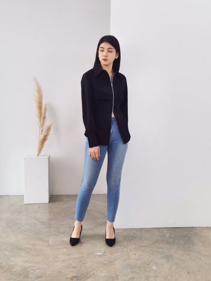 Side Gathered Zipper Top AC039