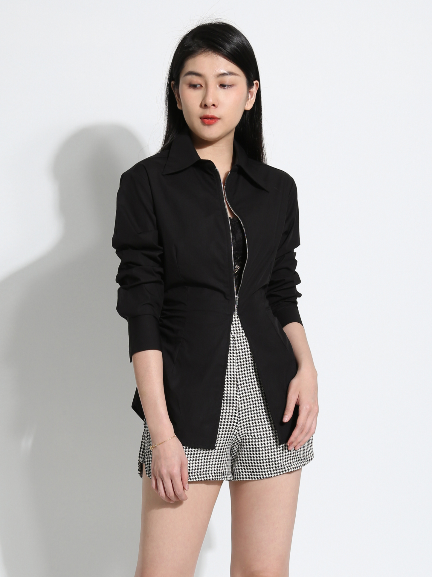 Side Gathered Zipper Top AC039