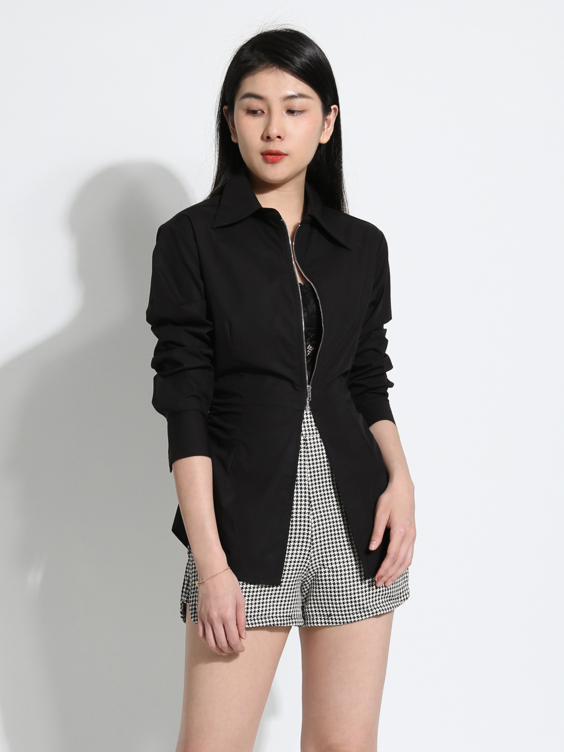 Side Gathered Zipper Top AC039