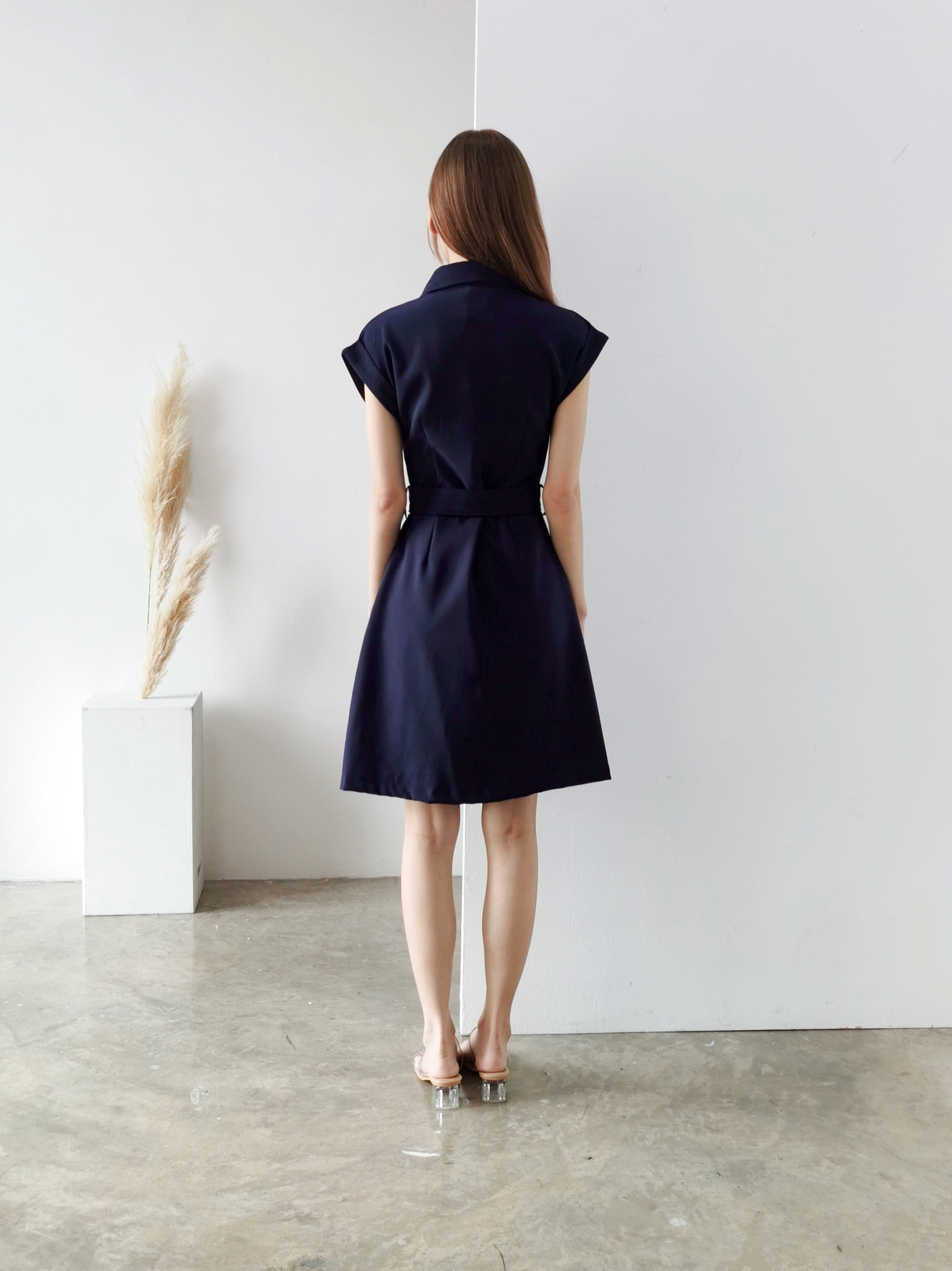 Cap Sleeve Front Button With Belt Dress AC042