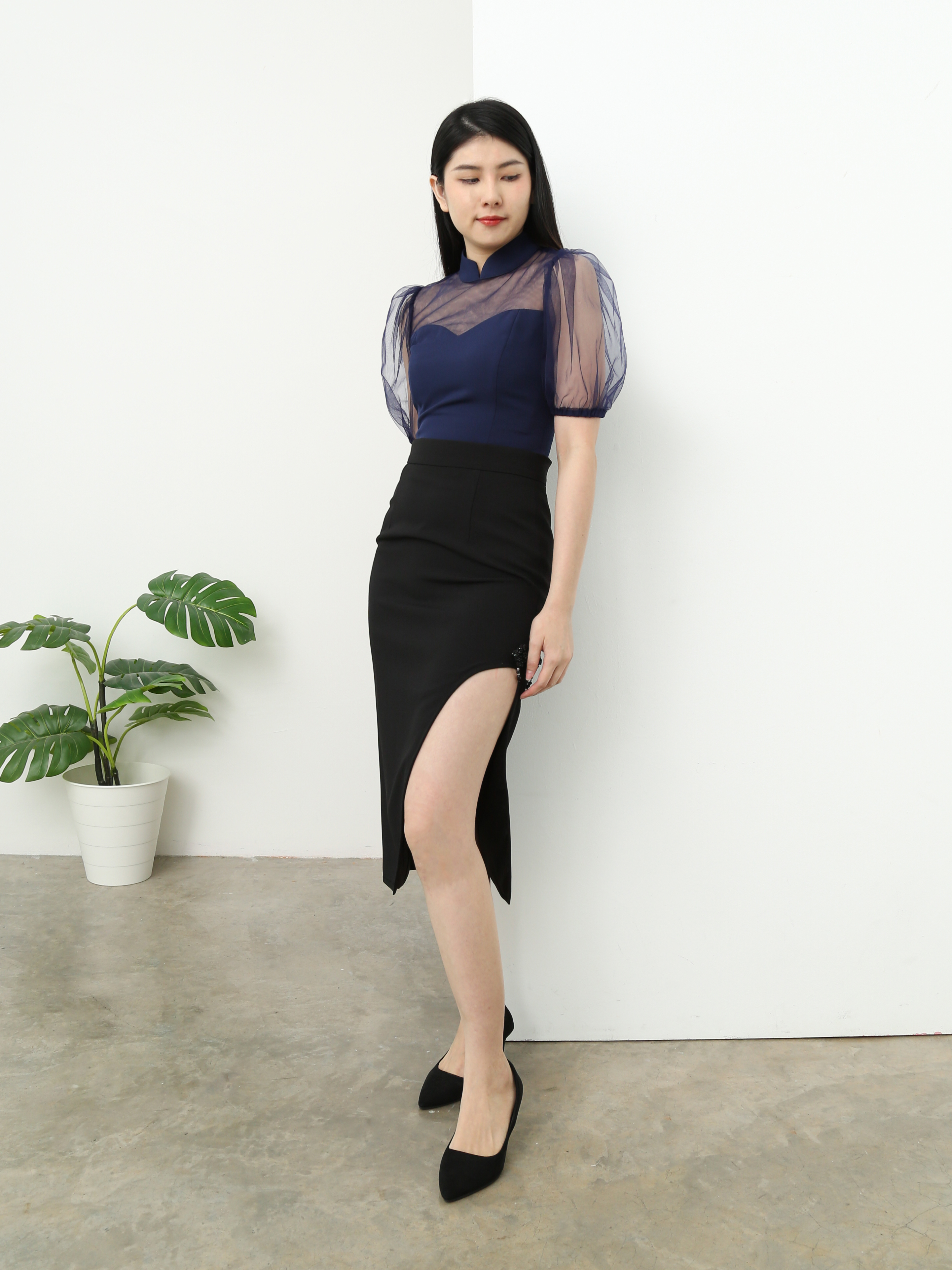 High Waist High Split With Flower Skirt AC061