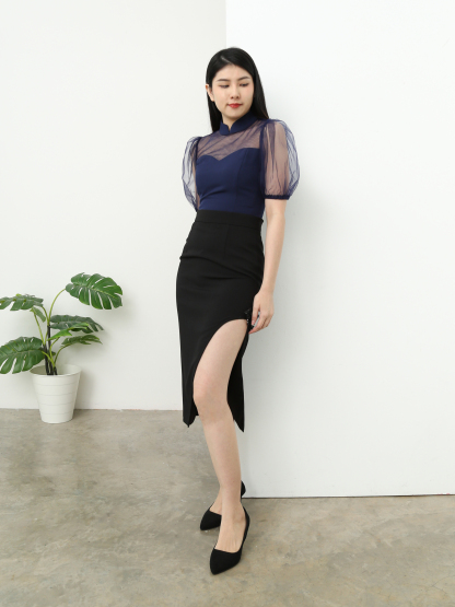 High Waist High Split With Flower Skirt AC061