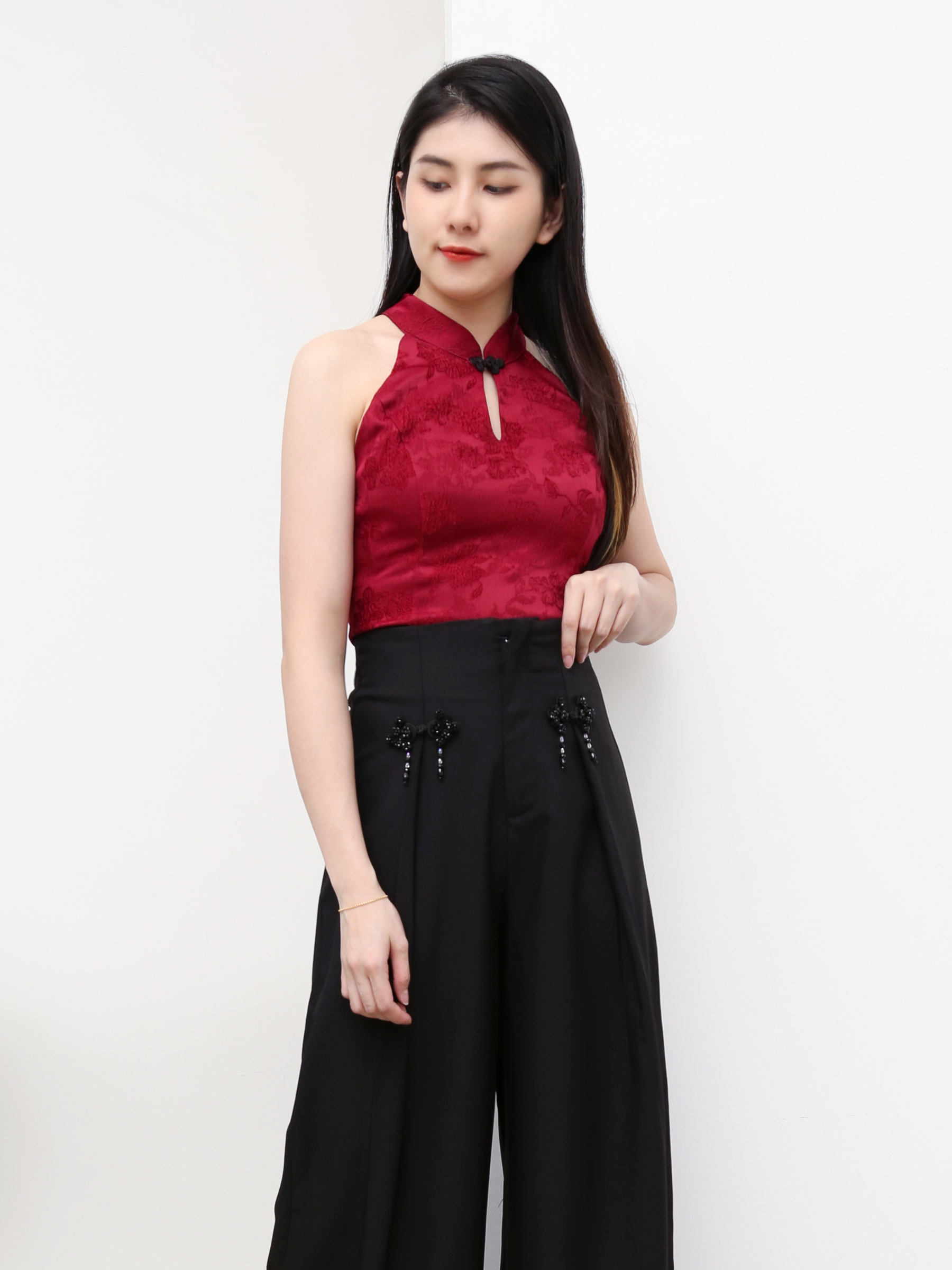 High Waist Decorative Button Long Pants AC062