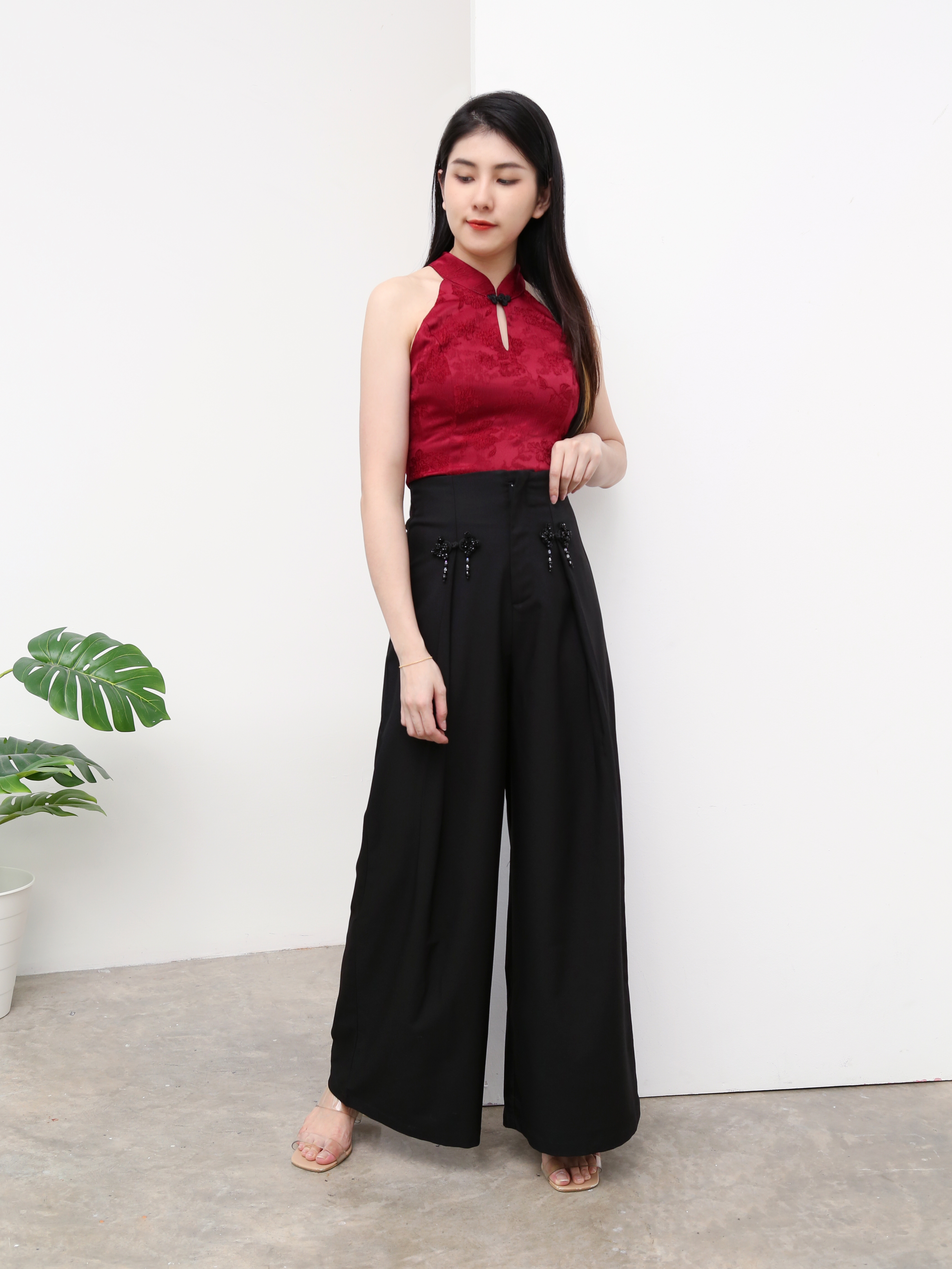High Waist Decorative Button Long Pants AC062