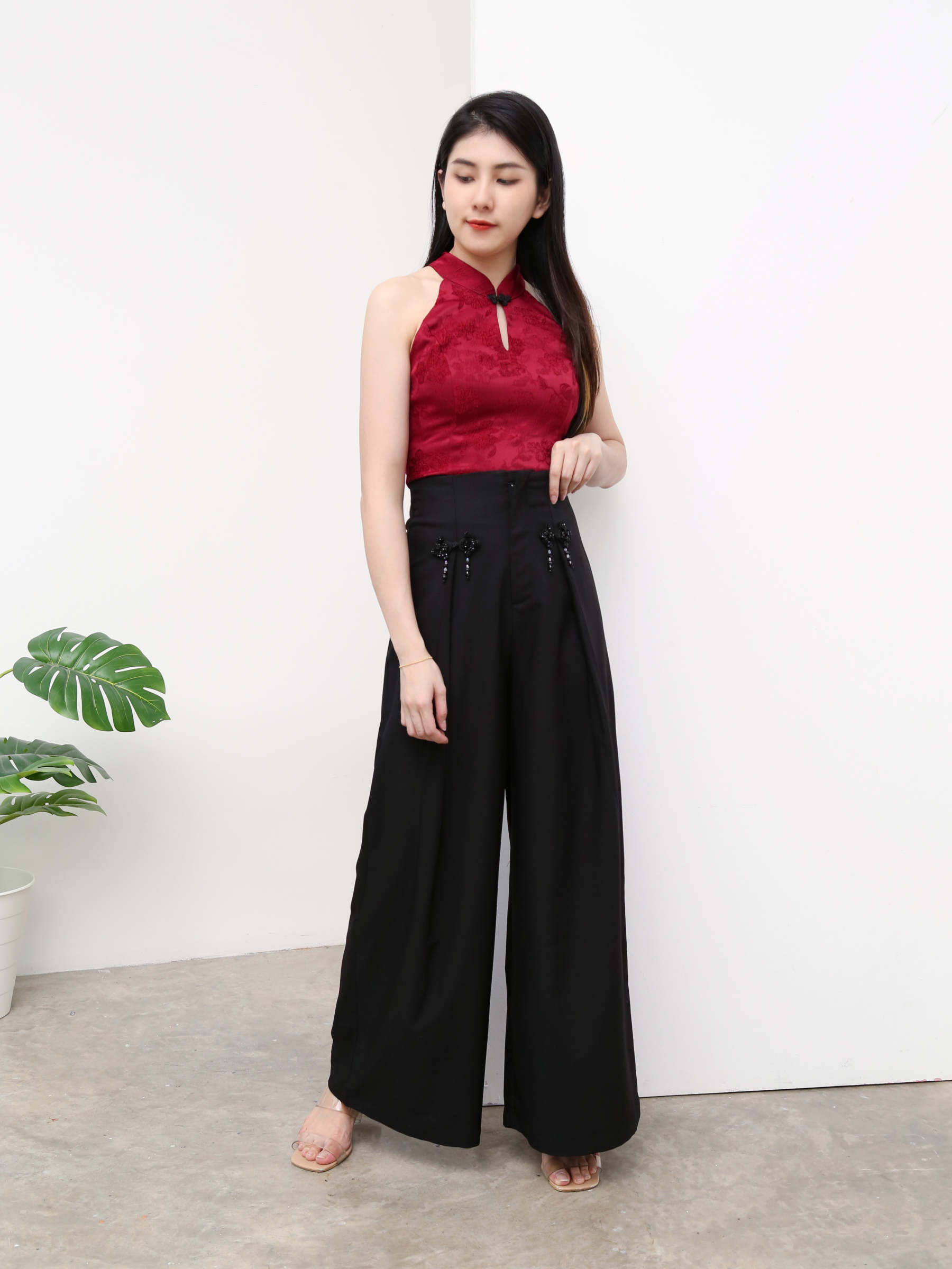 High Waist Decorative Button Long Pants AC062