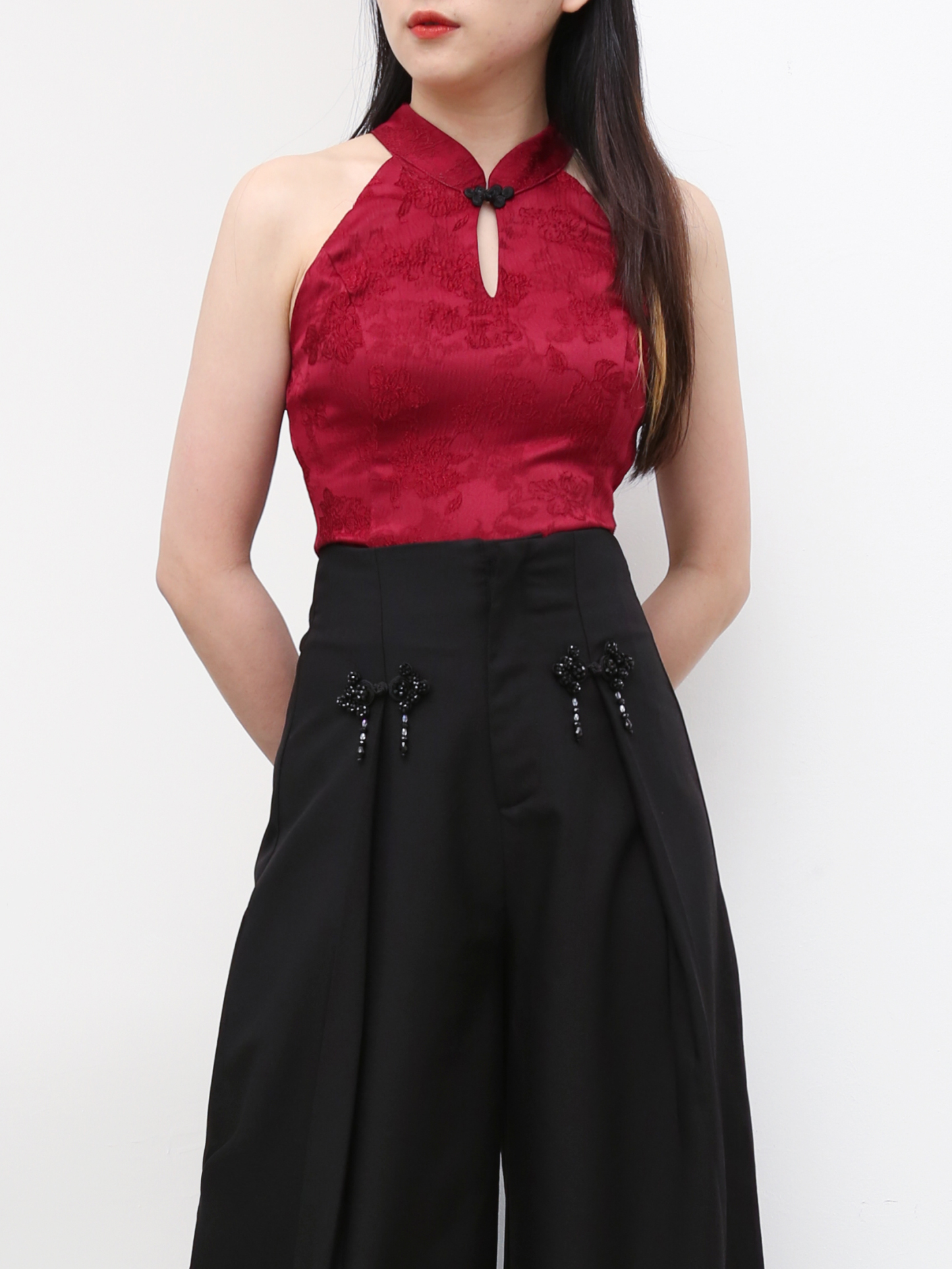 High Waist Decorative Button Long Pants AC062