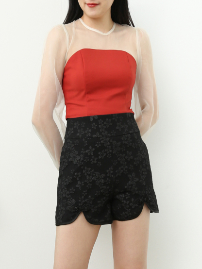 High Waist Floral With Split Short Pants AC064