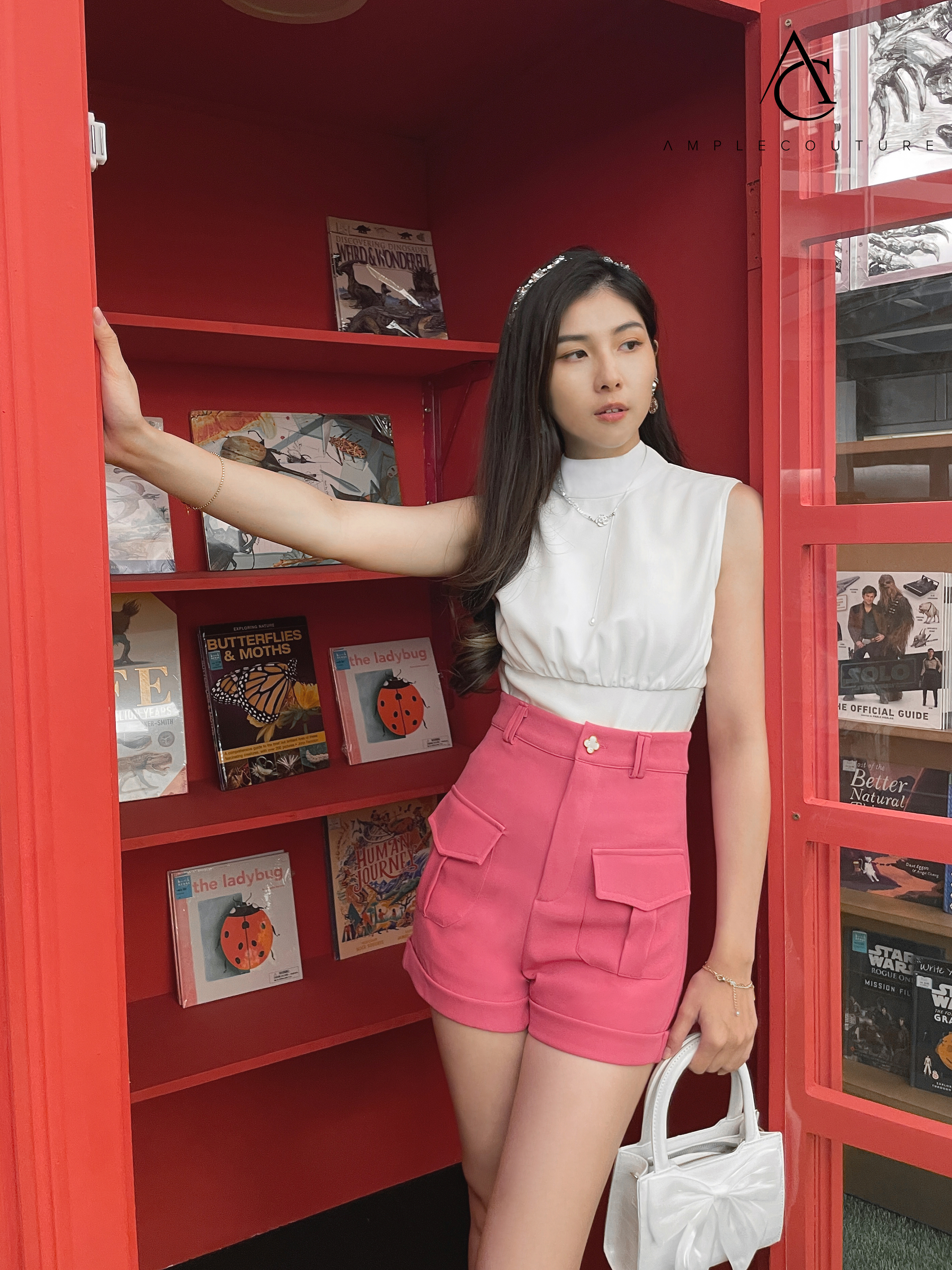 Front Flower Button And Pocket Short Pant 22736