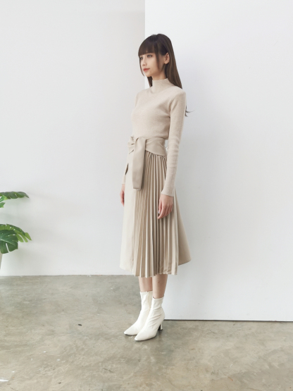 High Waist Side Pleated With Decorative Belt AC008