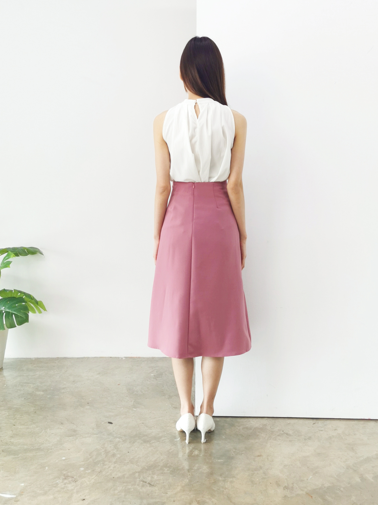 High Waist Side Pleated With Decorative Belt AC008