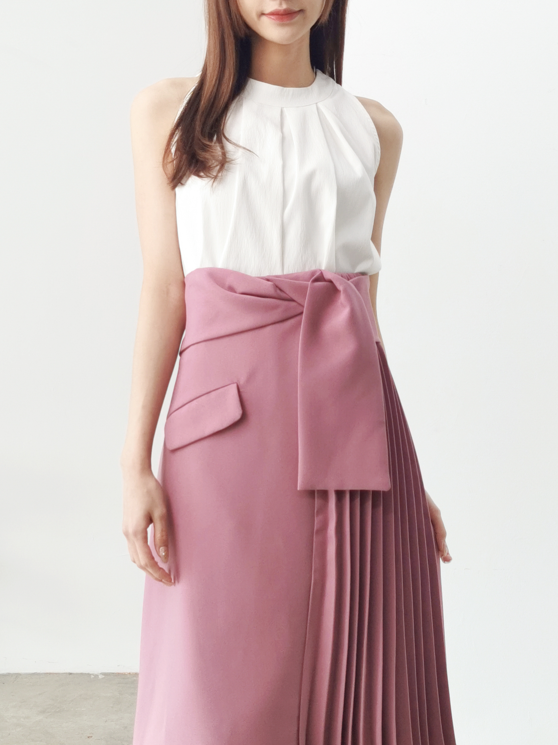 High Waist Side Pleated With Decorative Belt AC008
