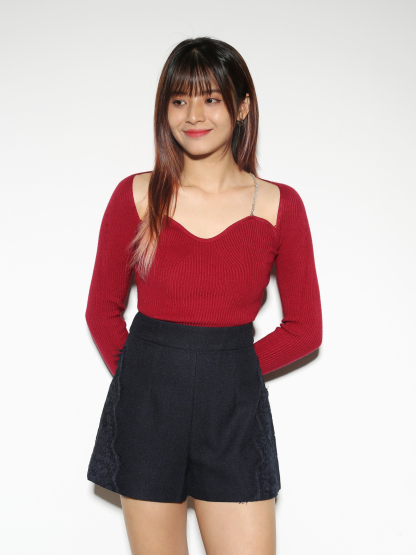 High Waist Side Decorative Lace Short Pants 28496