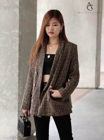 Chanel Style Collar With Gold Button Outerwear 22247