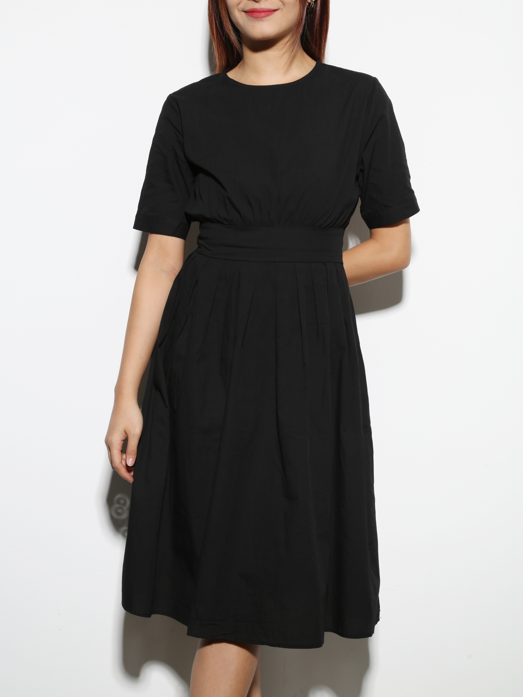 Korean Style Pleated Back Tie Up And Button Dress 27875