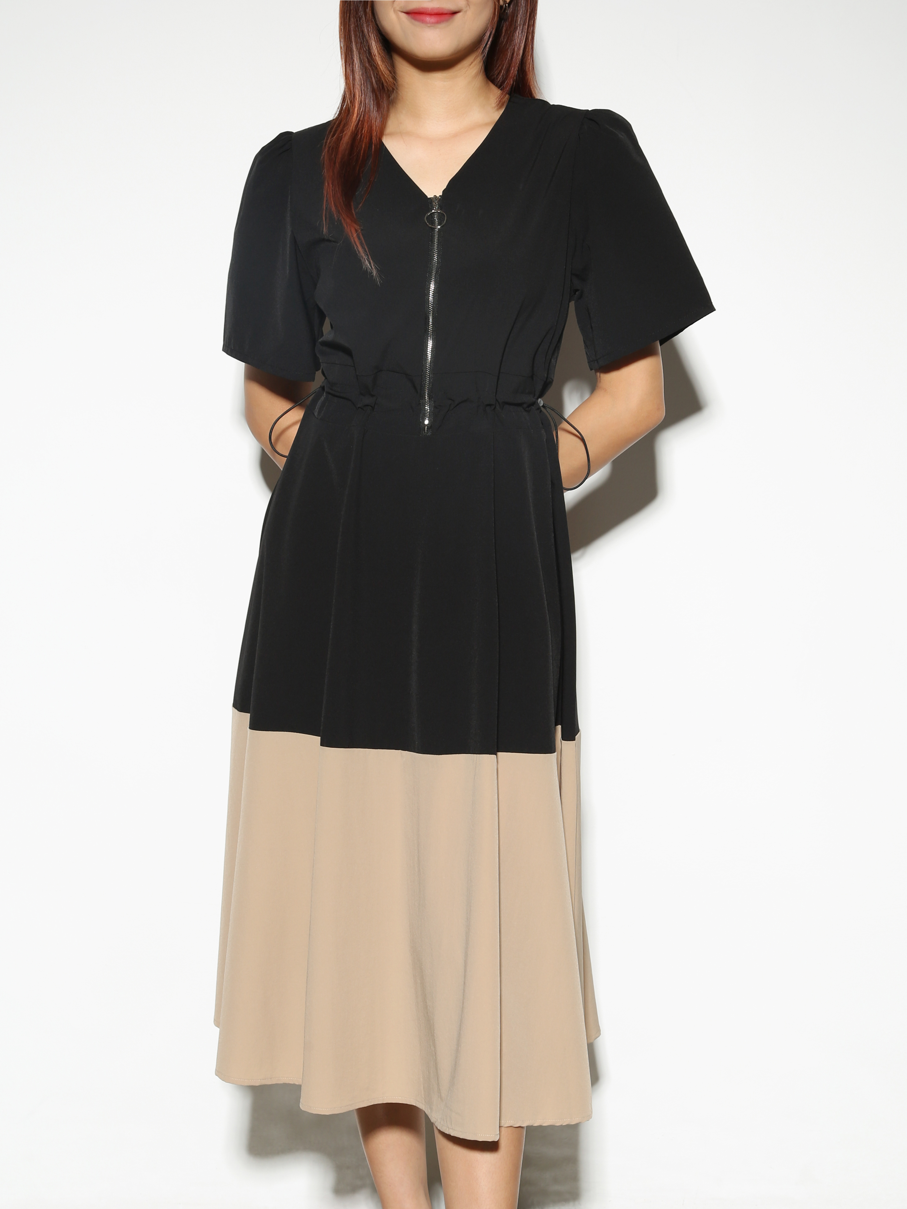 Two Tone Front Zip Dress 28328