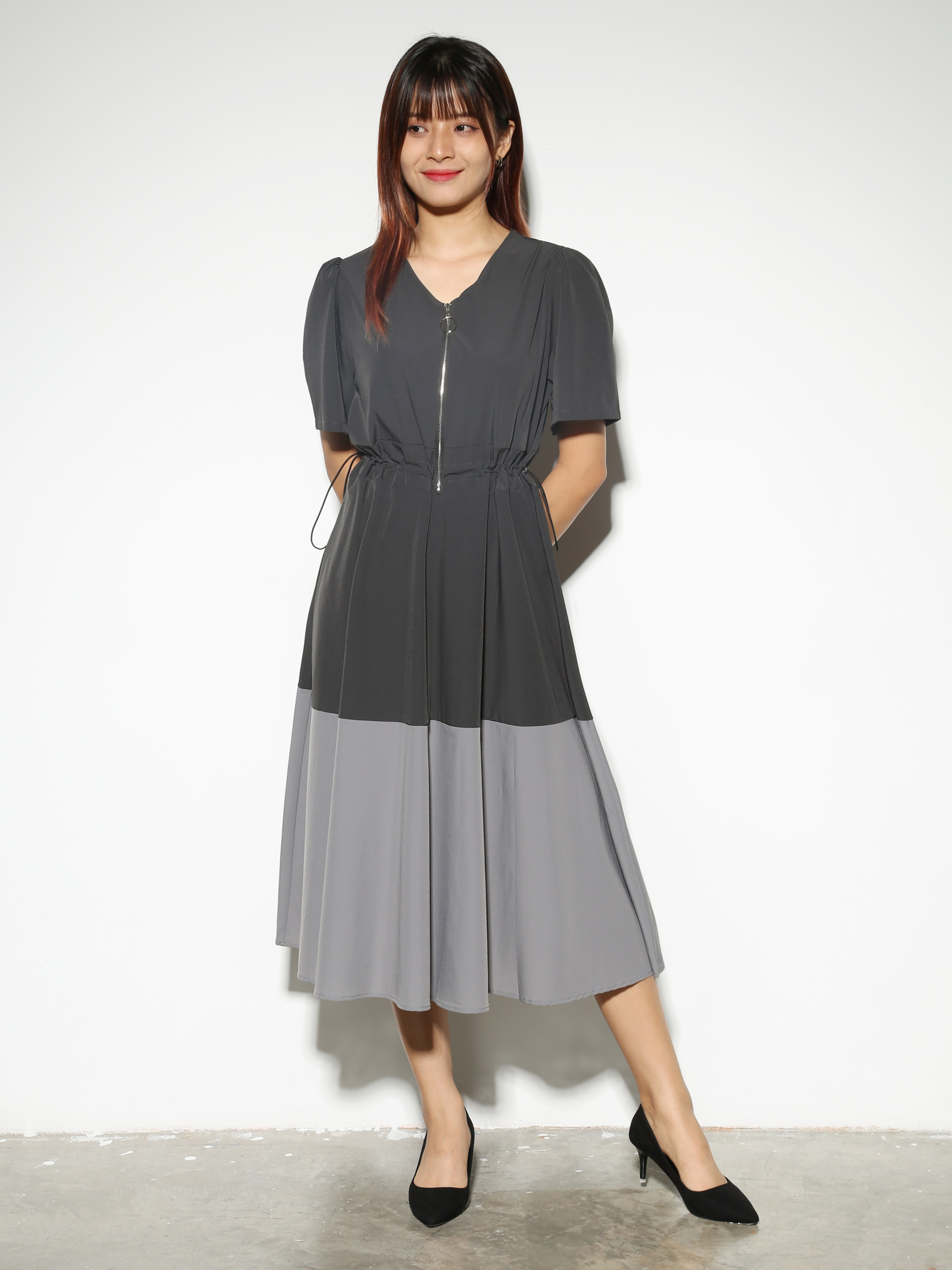 Two Tone Front Zip Dress 28328