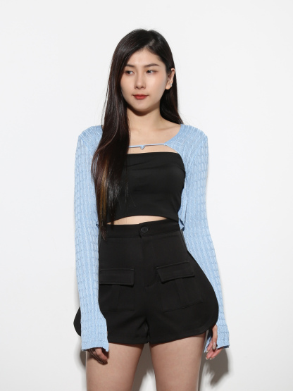 Knitted Front Strap Long Sleeve Top 27188