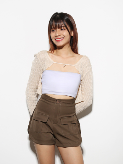 Knitted Front Strap Long Sleeve Top 27188