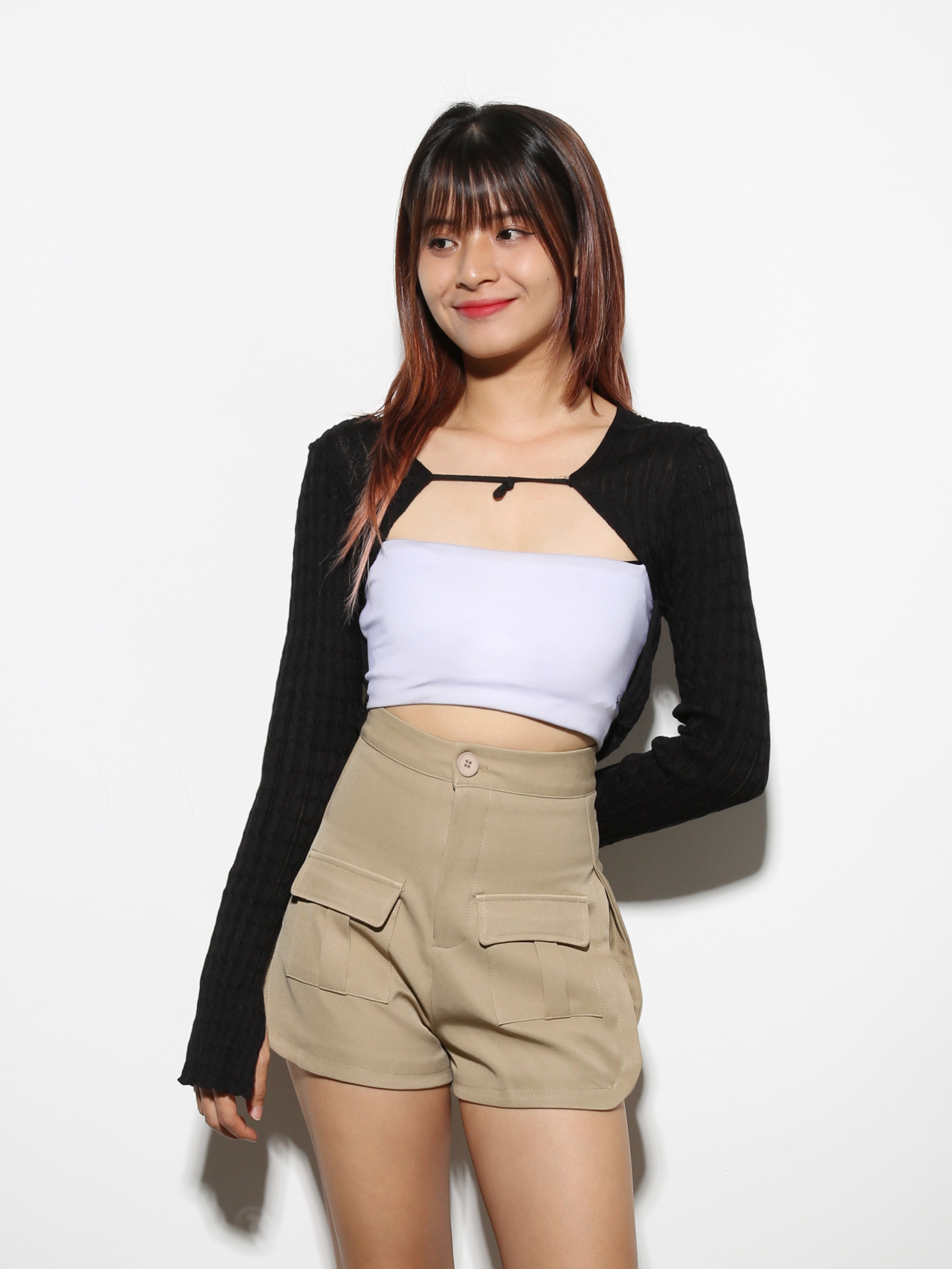 Knitted Front Strap Long Sleeve Top 27188